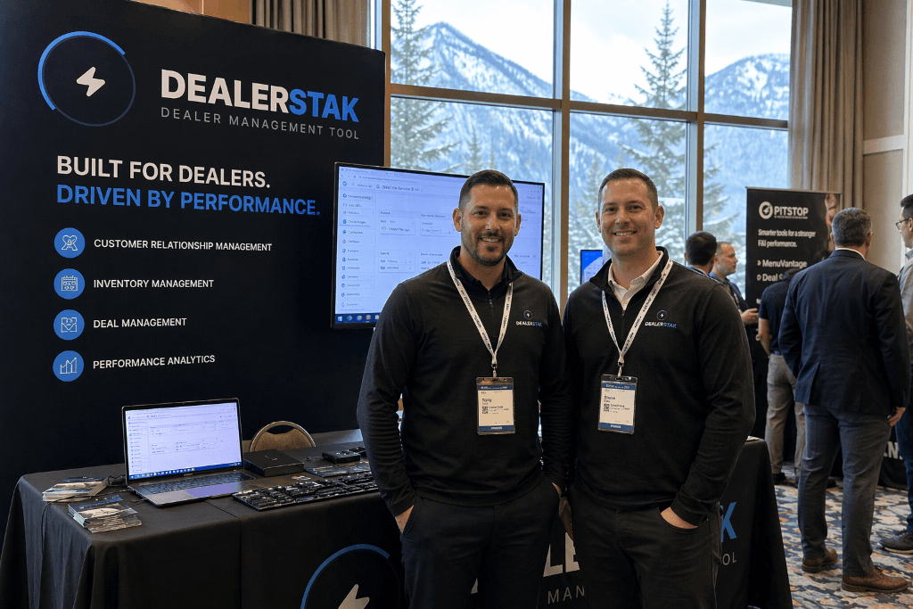 The DealerStak booth and demo screen at the 2025 Western Canadian Dealer Summit
