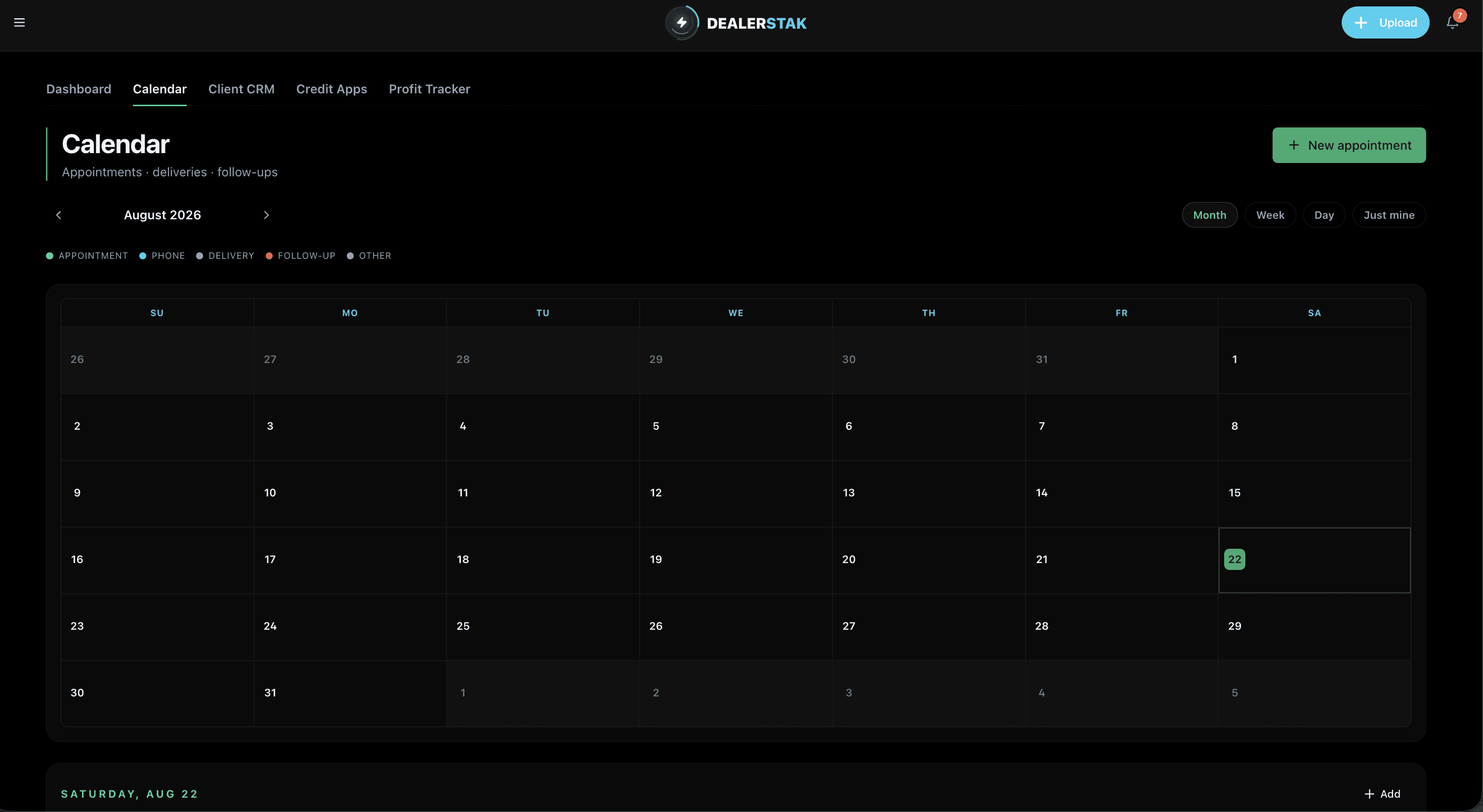The DealerStak Calendar — appointments, deliveries and follow-ups